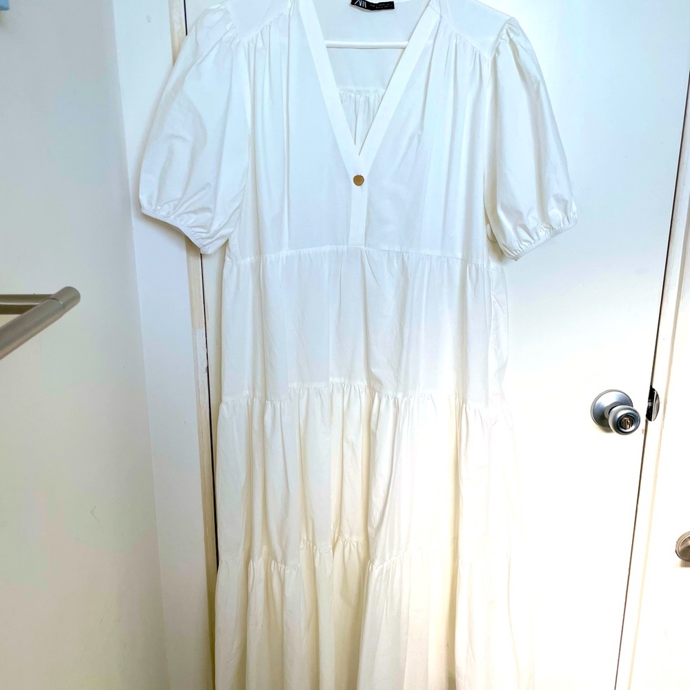 Zara white poplin maxi summer dress size XS
